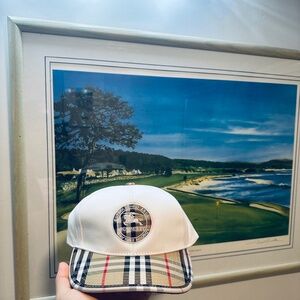 White Burberry London Gold Lock with plaid strap Unisex Hat Adjustable